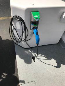 close-up of charging head on EV charging station