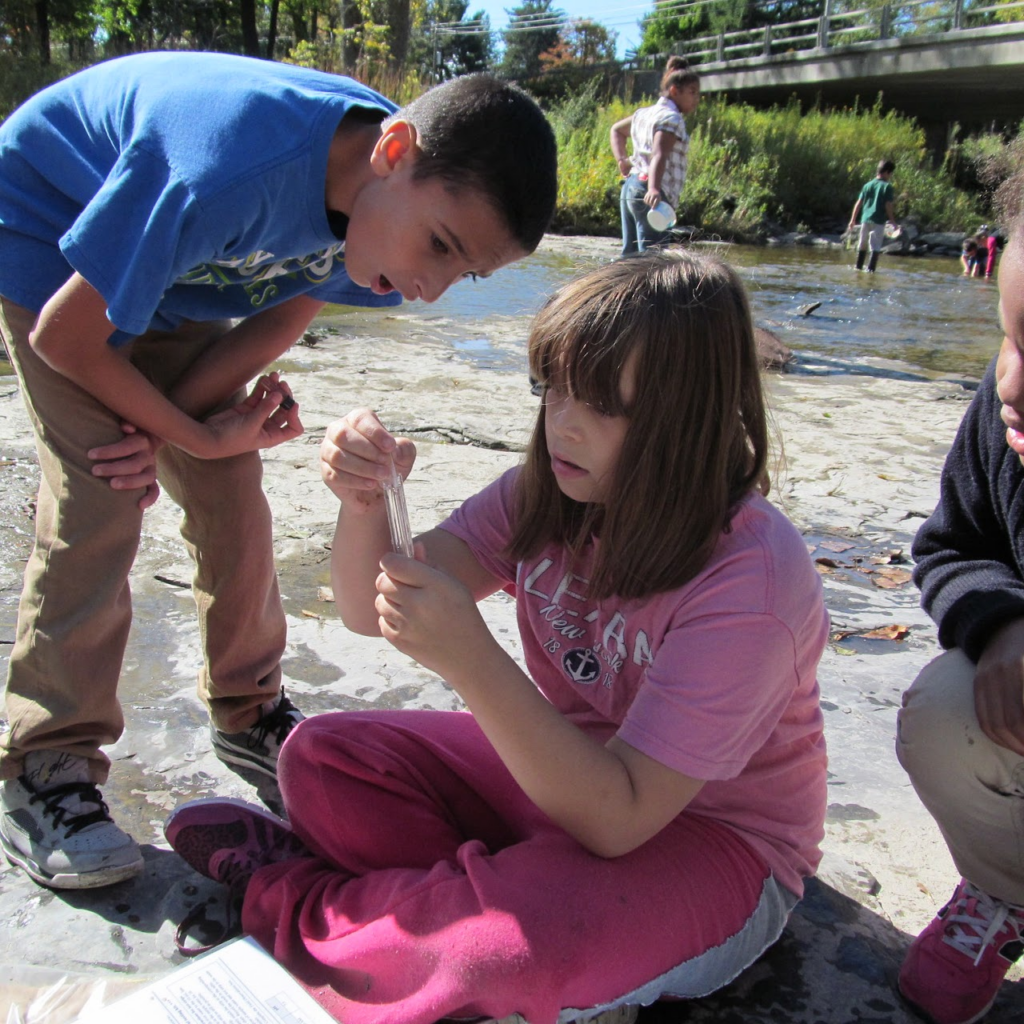 Children testing water